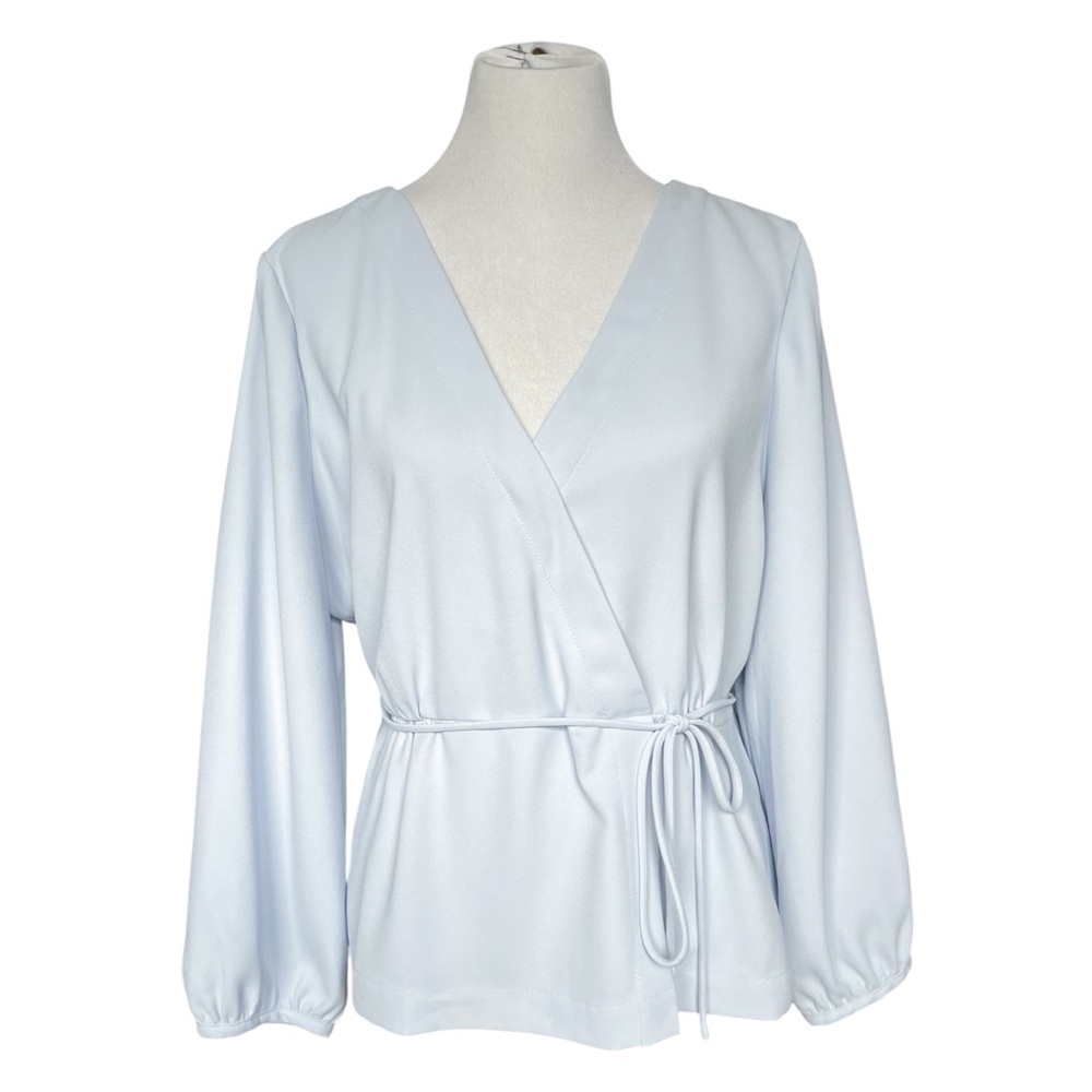 J. Crew Drapey crepe faux-wrap top Women’s 18 Light Blue - Picture 2 of 7